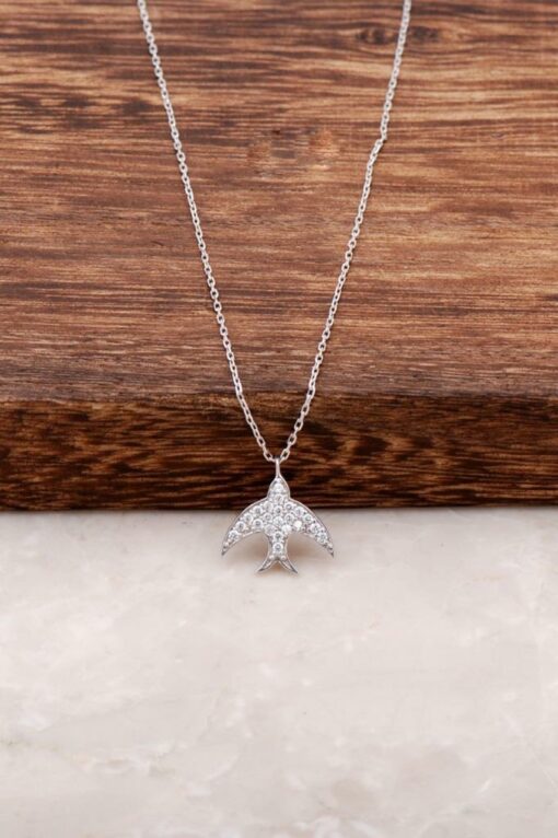 Flying Seagull Rhodium Silver Necklace 495