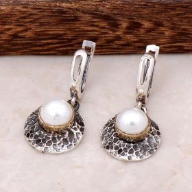 Forged Handmade Pearl Design Silver Earrings 4257