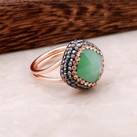 Green Opal Zirkon Rose Silver Design Ring 2703