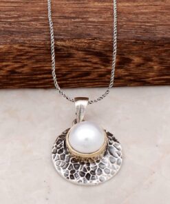 Hammer Tattoo Handmade Pearl Stone Design Sterling Silver Necklace 6300