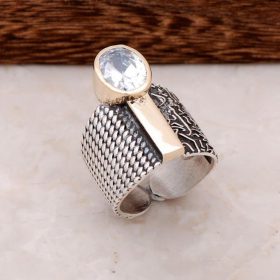 Broušený křemen Broušený ruční stříbrný prsten 2706