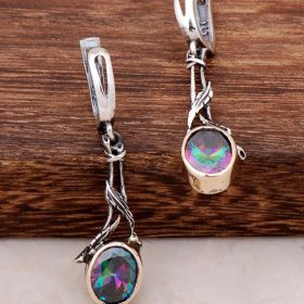 Hand-crafted Ivy Design Silver Earring with Mystic Topaz Stone 4253