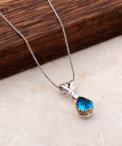 Handmade Akua Marin Stone Drop Silver Necklace 6821