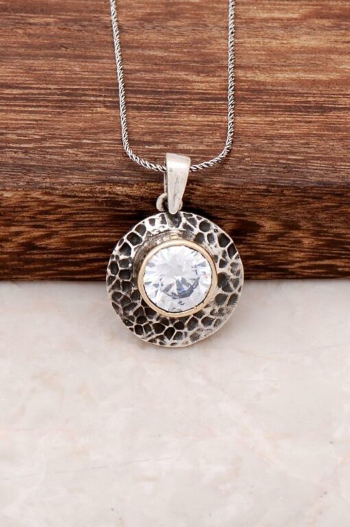 Handmade Design Silver Necklace with Quartz Stone 6299