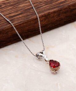 Handmade Ruby Stone Drop Sterling Silver Necklace 6820