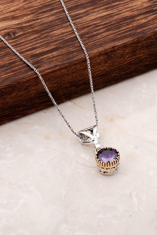 Handmade Silver Necklace with Amethyst Stone 6812