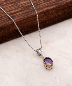 Handmade Silver Necklace with Amethyst Stone 6814