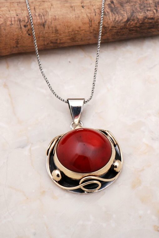 Handmade Silver Necklace with Coral Stone 6900