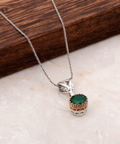 Handmade Silver Necklace with Root Emerald Stone 6810