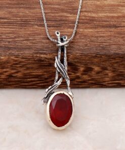 Handmade Silver Necklace with Root Ruby Stone 6295