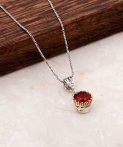 Handmade Silver Necklace with Root Ruby Stone 6813