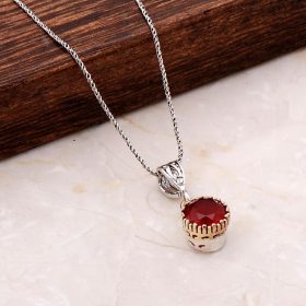 Handmade Silver Necklace with Root Ruby Stone 6813