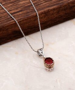 Handmade Silver Necklace with Root Ruby Stone 6815