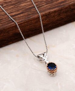Handmade Silver Necklace with Sapphire Stone 6818