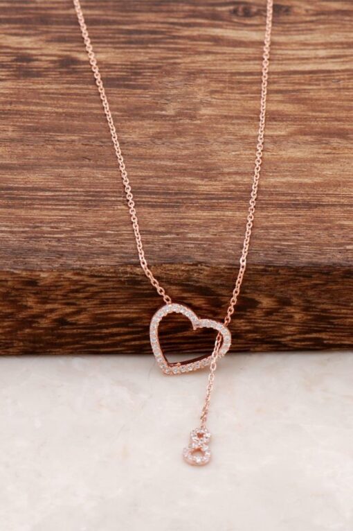 Heart and Infinity Design Rose Silver Necklace 898