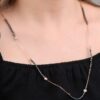 Hematite Stone Rose Silver String Necklace 6642