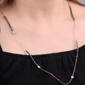 Hematite Stone Rose Silver String Necklace 6642