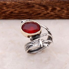 Ivy dizaino šakninis rubino sidabro žiedas 2718