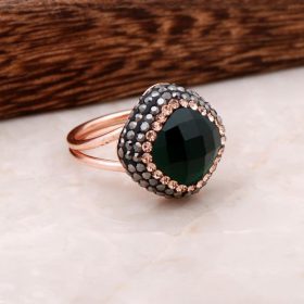 Jade Stone Rose Silver Design Ring 2694