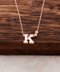 K Letter Design Rose Silver Necklace 3818
