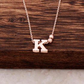 K Letter Design Rose Silver Necklace 3818