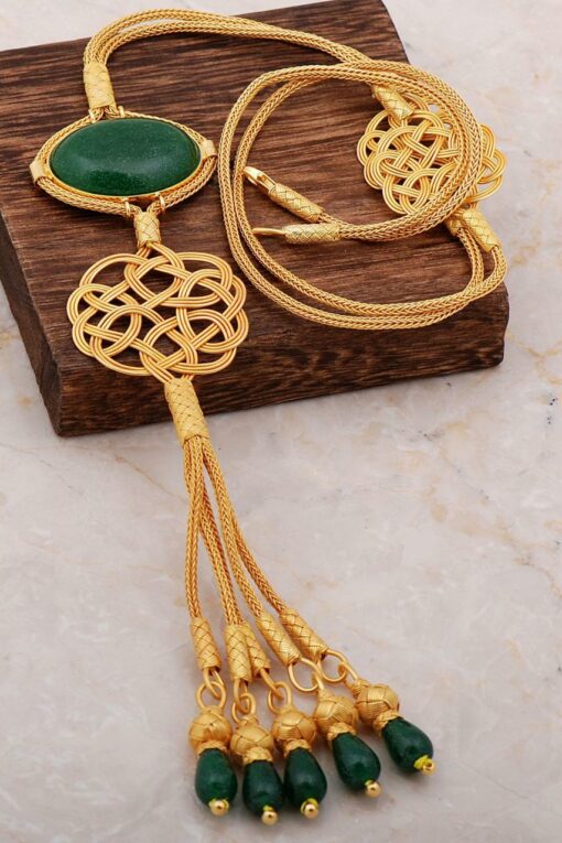 Kazaziye Engraved Love Knot Gold Gilded Silver Necklace 6728