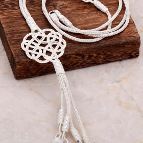 Kazaziye Engraved Love Knot Silver Long Necklace 6726