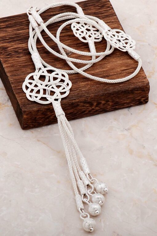 Kazaziye Engraved Love Knot Winding Silver Necklace 6725