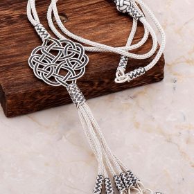Kazaziye Engraved Love Knot Wrap Silver Long Necklace 6723