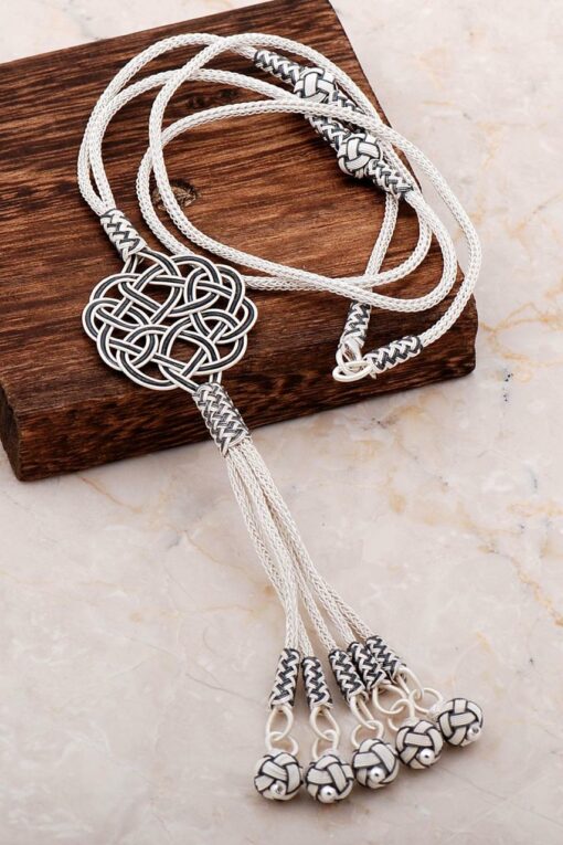 Kazaziye Engraved Love Knot Wrap Silver Long Necklace 6723
