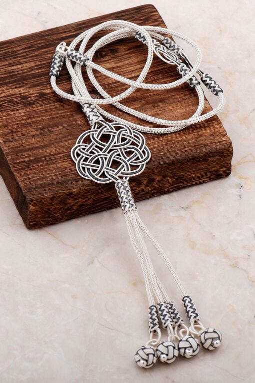 Kazaziye Engraved Love Knot Wrap Silver Long Necklace 6724