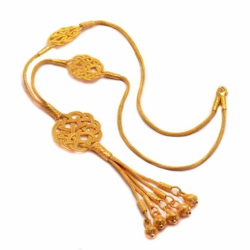 Kazaziye Handmade Love Knot Gold Gilded Long Silver Necklace 386