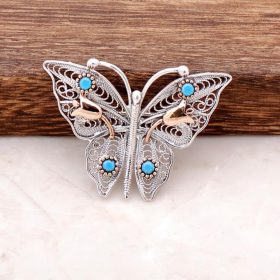 Butterfly Design Handmade Filigree Silver Brooch 287