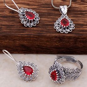 Lal Stone Filigree Embroidered Silver Set 1997
