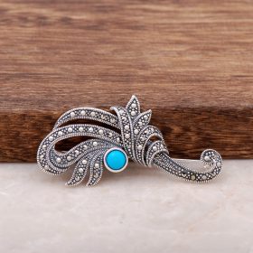 Marcasite And Turquoise Stone Design Silver Brooch 253