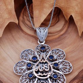 Maşallah Written Filigree Engraved Silver Necklace 6753