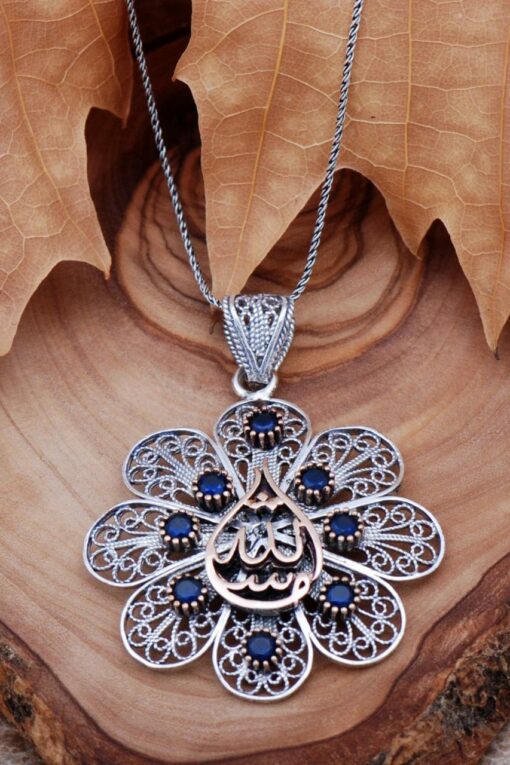 Maşallah Written Filigree Engraved Silver Necklace 6753