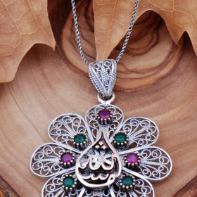 Maşallah Written Filigree Engraved Silver Necklace 6754