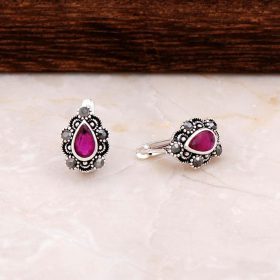 Mini Silver Earring with Root Ruby Stone 4771