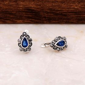 Mini Silver Earring with Root Sapphire Stone 4769