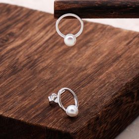 Mini Sterling Silver Ring Earrings with Pearl Stone 4847