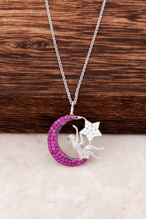 Moon Girl Design Silver Stone Necklace 3021