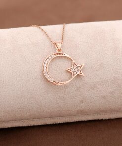 Moon Star Rose Silver Necklace 3644
