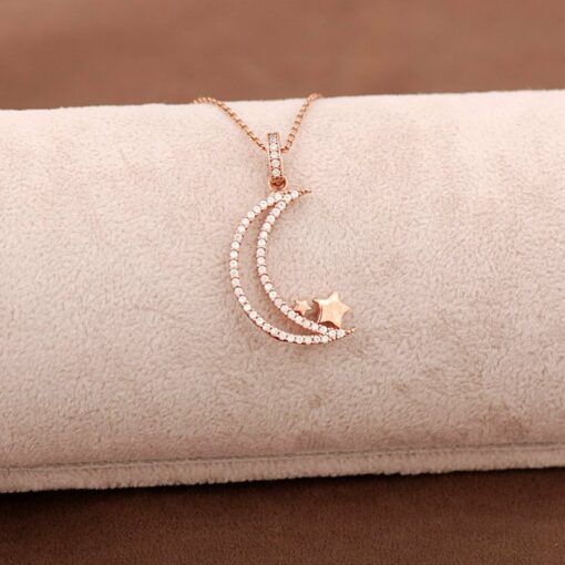 Moon Star Rose Silver Necklace 3647
