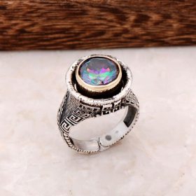 Handmade Silver Design Ring with Mystic Topaz Stone 2715