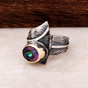 Mystic Topaz Gemstone Ročno izdelan srebrni prstan 2725