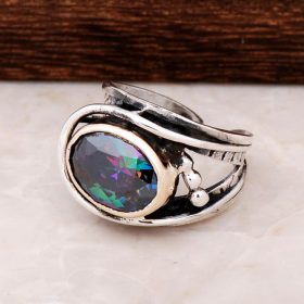 Ručně vyráběný stříbrný prsten Mystic Topaz Gemstone 2730