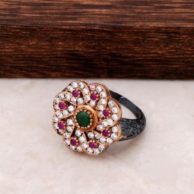 Natural Stone Flower Design Silver Ring 31