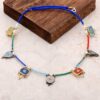 Natural Stone Mosaic Engraved Silver Necklace 6837