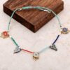 Natural Stone Mosaic Engraved Silver Necklace 6840
